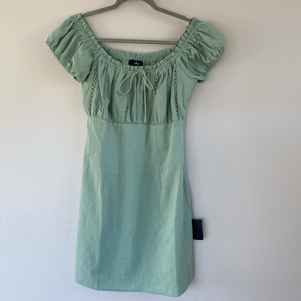 Lulu's Wisteria Sage Mint Off Shoulder Peasant size L